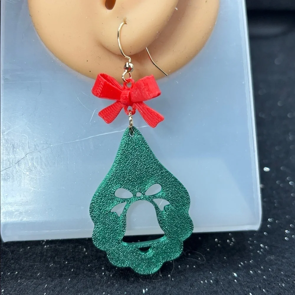 🔔 Christmas Bell Teardrop Earrings with Red Bow ❤️